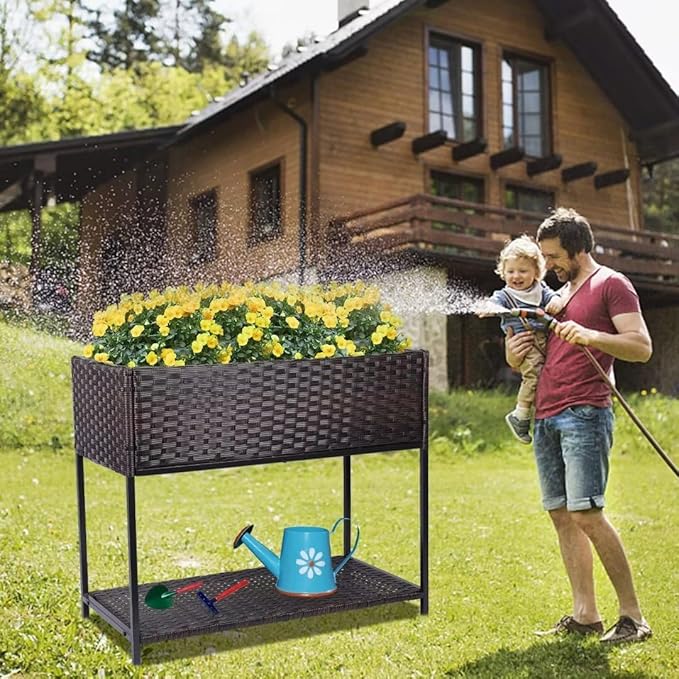WONDER GARDEN Raised Garden Bed-Planter Box - Elevated Raised Garden Beds Outdoor with Legs &amp Storage Shelf for Vegetables Flower Herb Backyard Patio