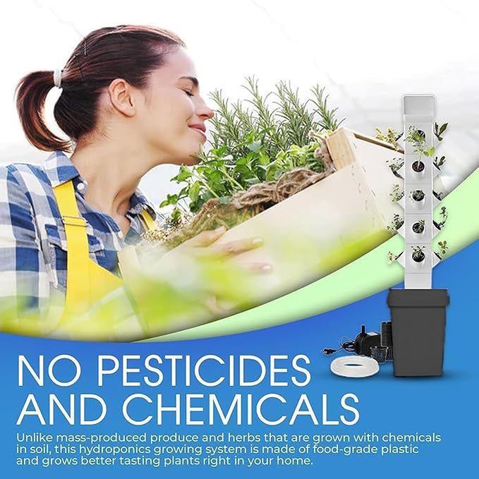 Hydroponics Growing System Hydroponic Grow Sys - Universal Wheels + Hydrating Pump Vertical Hydroponic Tower 12/16/20/24 Pods with Timer Nerd Planter Germination Kit