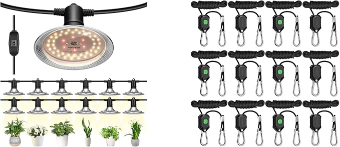 VIVOSUN Outdoor LED Grow Lights and 6-Pair 1/8 Inch Adjustable Grow Light Hanger Heavy Duty Rope Hanger with Reinforced Metal Gears 8Ft. Long and 150 lbs Weight Capacity Rope for Grow Light