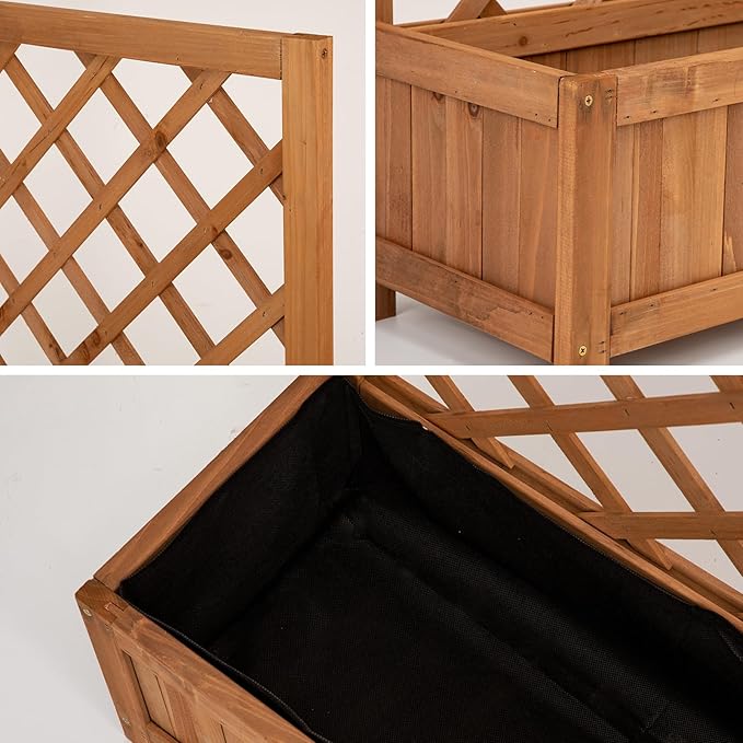 Wooden Raised Garden Bed with Trellis 40 Outdoor Planter Box for Climbing Plants Vertical Warm Brown Garden Planter for Vegetables Flowers &amp Vines Lattice Plant Support for Patio Yard Balcony
