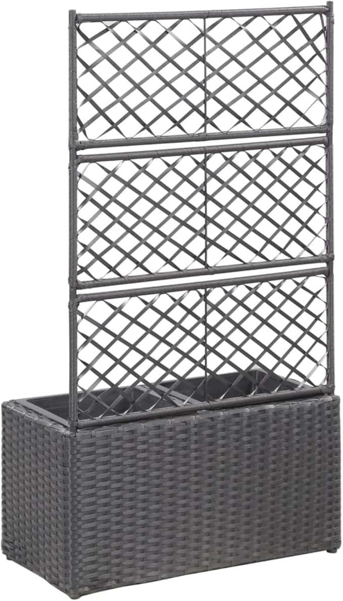 Raised Bed with Trellis 2 Pots 58 x 30 x 107 cm Poly Rattan Black Planter with Trellis Planter for Balcony Flower Box Planters for Outdoor Use