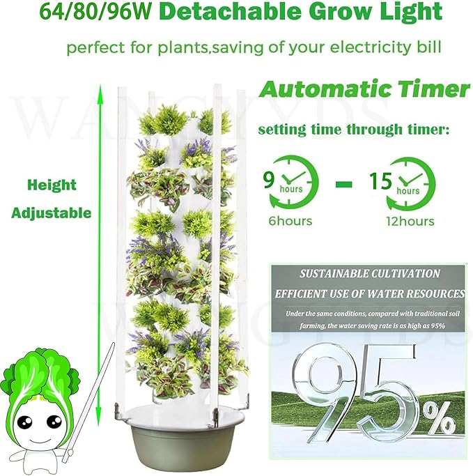 Hydroponic Tower with Grow Lights Hydroponic Kit 20/28/36 Pods Plant Growing System Grow Herbs and Vegetables Houseplant Farming with Water Circulation and Automatic Timer5Layers/20Pots