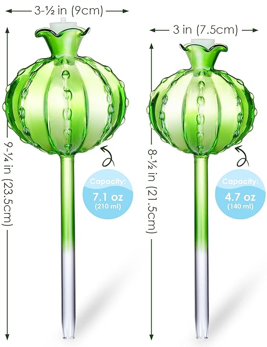 NiHome Cactus-Shaped Glass Plant Self-Watering Globes 6-Pack Glass Waterer Stakes for Potted Plants Automatic Mini Irrigation System Adorable Gardening Tool (Green 3 Large + 3 Medium)