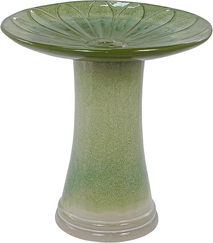 Handmade Green Gradient Glaze Ceramic Bird Bath 16.93 inch Diameter 18.11 inch Height Outdoor Gfor Birds Bathing Feeding Lightweight Weather Resistant