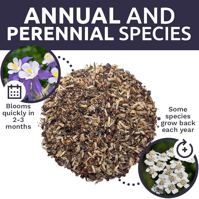Deer Resistant Wildflower Seed Mixture - Bulk 1/4 Pound Bag - Over 60000 Deer Tolerant Seeds - Open Pollinated and Non GMO