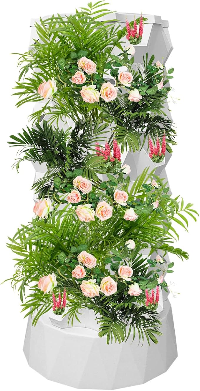 Hydroponics Tower64 Slots Hydroponic Fruit Tower with Water Pump - Hydroponic Flower System for High-Rise Building Apartment