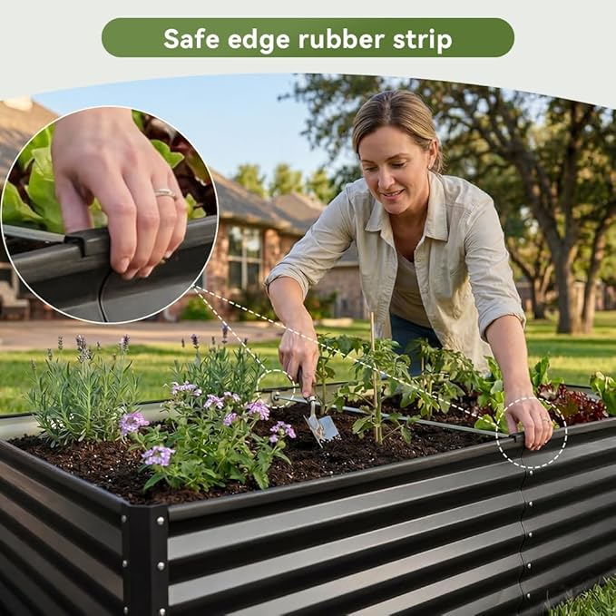 COMHOMA Galvanized Raised Garden BedLarge Metal Planter Box for Outdoor VegetablesCorrugated Steel Herbed Plants ContainerExtra Deep Gardeners Kits with Open Bottom (1 6x3x2FT)