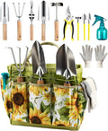 Garden Tools Set 12-Piece MOSFiATA Gardening Tools Kit with Comfortable Handle Heavy Duty Soil Shovel Transplant Trowel Weeder Hand rake Professional Pruner Sprayer Gloves with Organizer Bag
