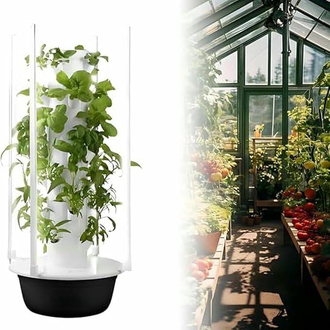 Automated Hydroponics Growing System - Vertical Tower Garden with LED Grow Lights Aeroponics Kit for Indoor Herb &amp Lettuce Gardening Aquaponics Solution-