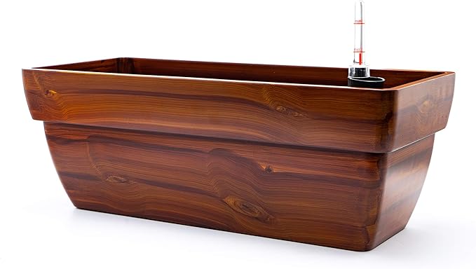 7.8 in. Dark Wood Plastic Rectangle Self Watering Planter Pot