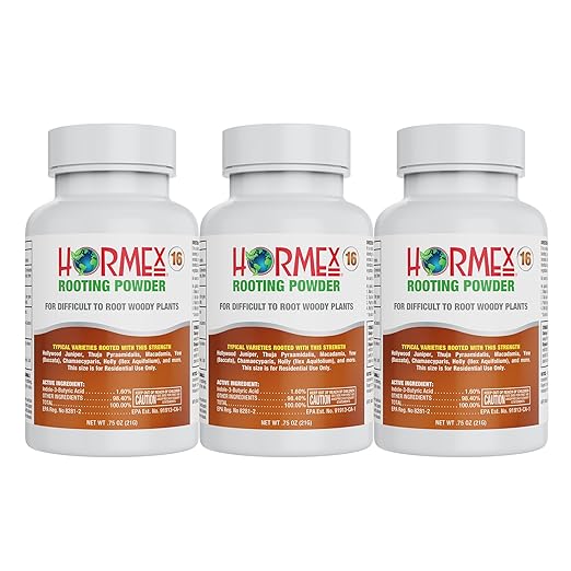 Hormex Rooting Hormone Powder #16 (1.60% IBA) for Difficult Hardwood Plants &amp Trees - Maximum Strength Root Stimulator Growth Hormone &amp Root Booster for Woody Cuttings Cloning &amp Propagat