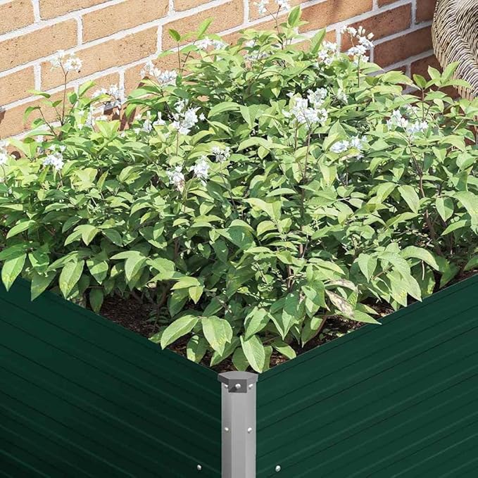 Green 39.4 Galvanized Steel Raised Garden Bed for Vegetables &amp Flowers Drainage &amp UV Resistant