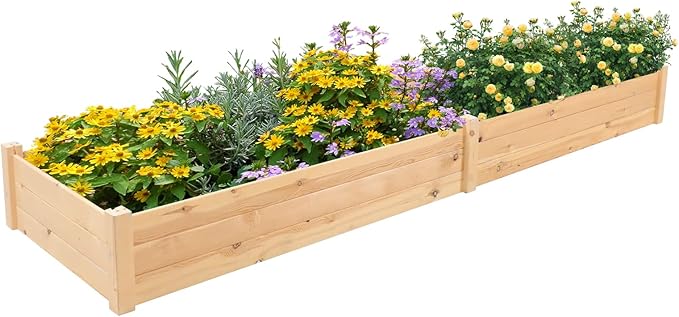 Crownland Outdoor Gardens 8ft Raised Garden Bed Wooden Garden Box Planter Box Kit for Planting Flowers Vegetables Fruits Natural