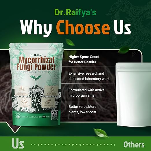 Dr. Raifya's Mycorrhizal Fungi Inoculant 10X Concentrated Up to 700 Plants–Organic Root Stimulator to Strengthen Roots Enhance Growth &amp Increase Yield Safe for Vegetables Flowers &amp Fruits
