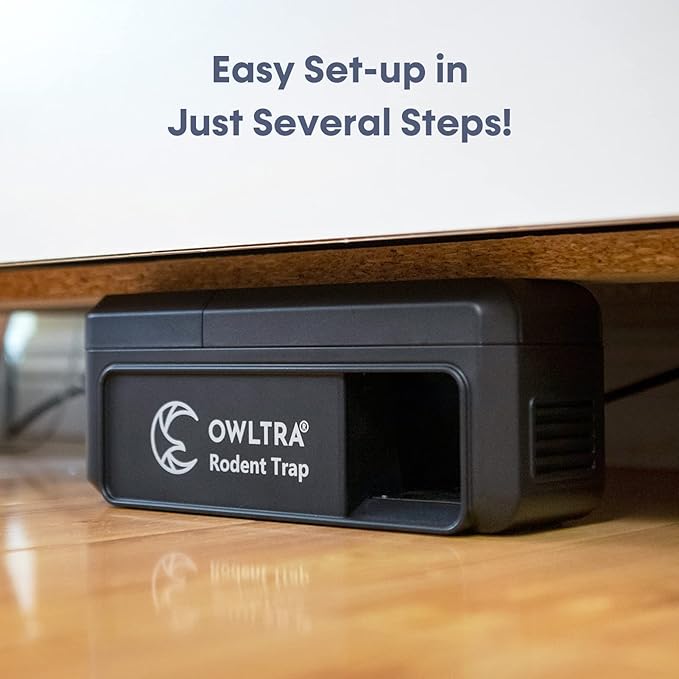 OWLTRA OW-7 in-/Outdoor Electric Rodent Trap Instant Kill Mouse &amp Rat Zapper with Waterproof Cover Sound &amp Light Alarm and Batteries or USB Power Source Waterproof Grade IPX4 Black