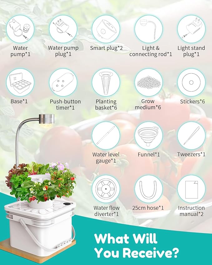 Indoor Herb Garden Growing System Kit 6 Pods Hydroponics System with LED Grow Light Hydroponic Planter for Home Kitchen Windowsill White