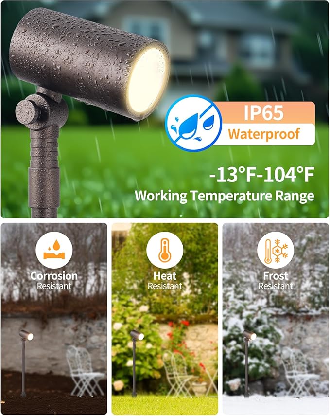 Cheopha 12V Landscape Path Lights Adjustable Low Voltage Landscape Spotlights with MR16 LED Bulb IP65 Waterproof Aluminum Pathway Lights for Lawn Walkway Garden Yard (Warm White 2-Pack)