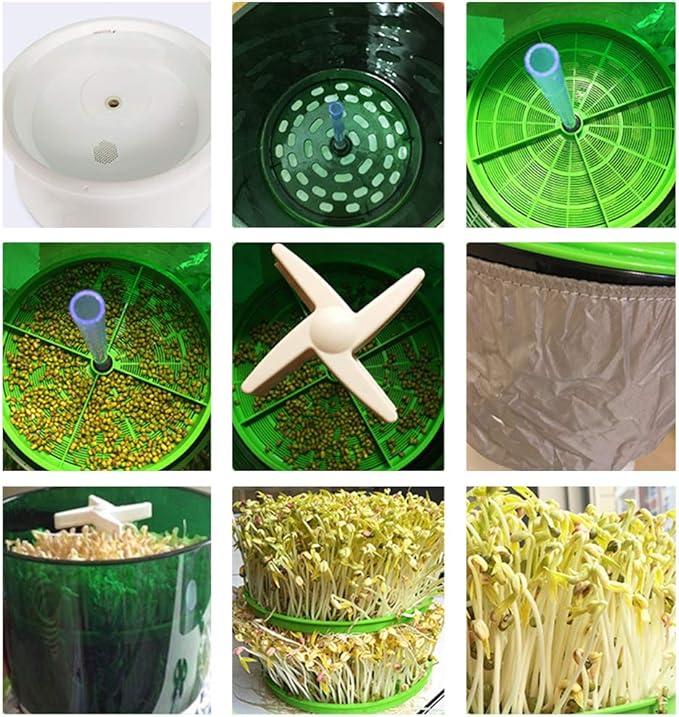 Bean Sprouts Machine Automatic Sprouts Growing Kit 2 Layers Auto Household Bean Seed Cereal Sprouts Machine 360° Sprinkler 3 Seasons Modes for Radish Wheatgrass Broccoli Sprouts 110V
