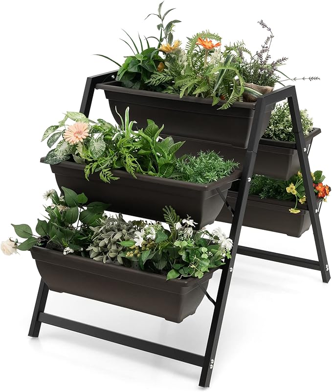 Giantex Vertical Raised Garden Bed 5 Planter Boxes Container w/Drainage Holes 31”H Freestanding Heavy-Duty Metal Frame Indoor Outdoor Raised Bed for Vegetables Herbs Flowers to Grow