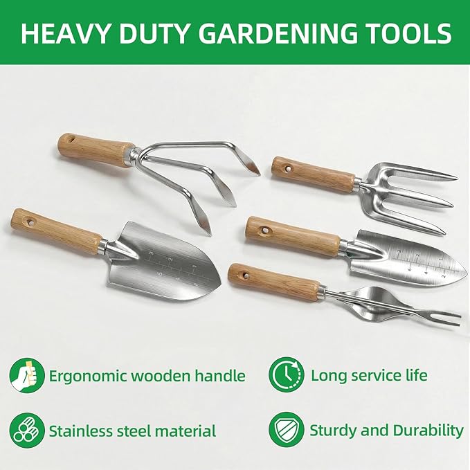 Gardening Tools 10 Pack Heavy Duty Rust-Proof Garden Tool Set with Organizer Tote BagSturdy Repotting MatGardening Gifts for Women Mom(Green)