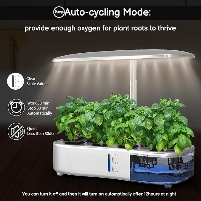 Hydroponics Growing System Kit - 12 Pods Indoor Herb Garden with LED Grow Light Auto Timer Adjustable Height up to 17 - Ideal for Home Birthday &amp Mother's Day Gifts for Women (White)