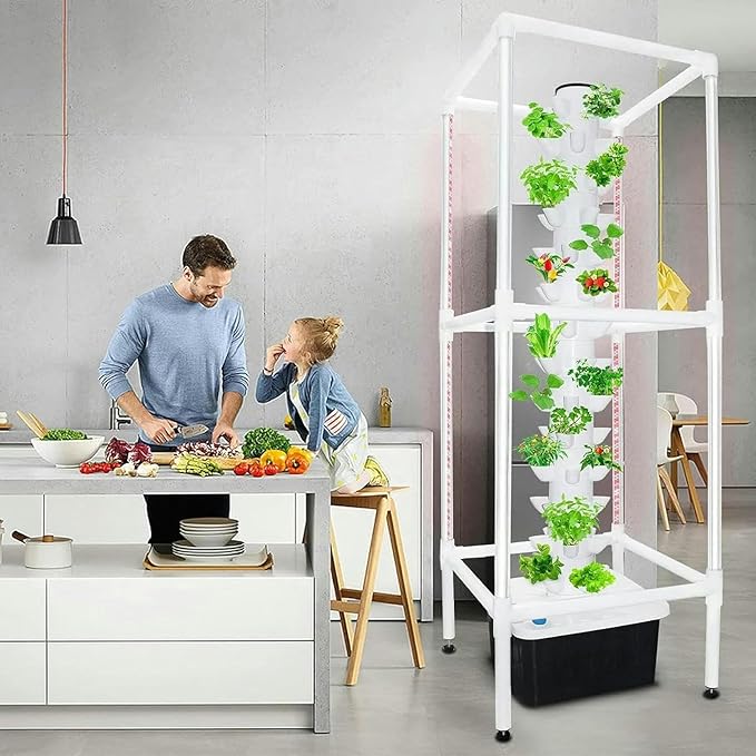 Hydroponic Culture of Tower 8 -Sections LED Timed Growth Light 40 -Piece Nursery Germination Kit - Herbs Fruits and Vegetables - Hydratant Pump