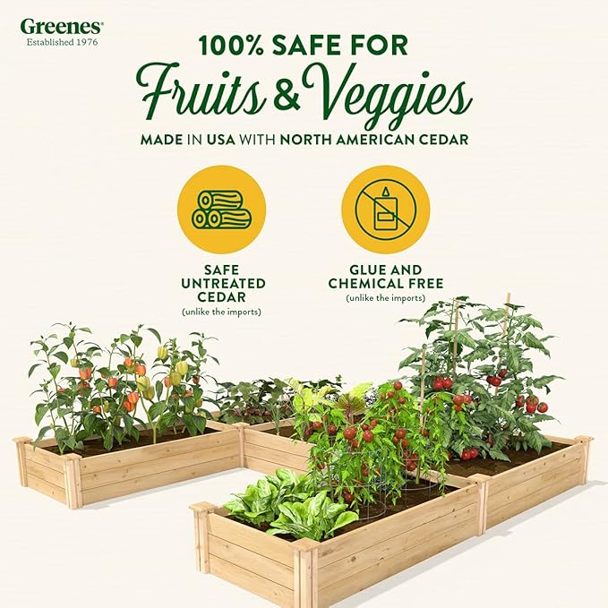Greenes Fence Premium Cedar Raised Garden Bed 8' x 8' x 10.5 (3/4 Thick) U-Shaped Bed - Made in USA with North American Cedar