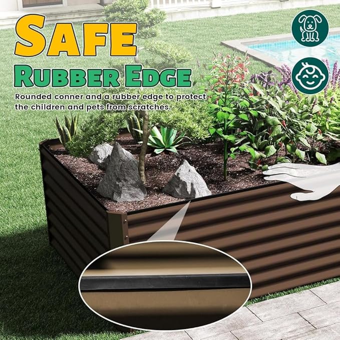 Heavy-Duty Galvanized Steel Raised Garden Bed for Outdoor Vegetable Fruit and Flower Planting – Rust-Resistant Metal Planter Box (Brown - 8x4x2 ft)