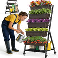5-Tier Vertical Garden Bed Planter Boxes with Wheels Drainage System &amp Storage Space Mobile Vertical Garden Planter with 5 S-Hooks for Plants Vegetables Flowers Herbs in Garden Patio Yard