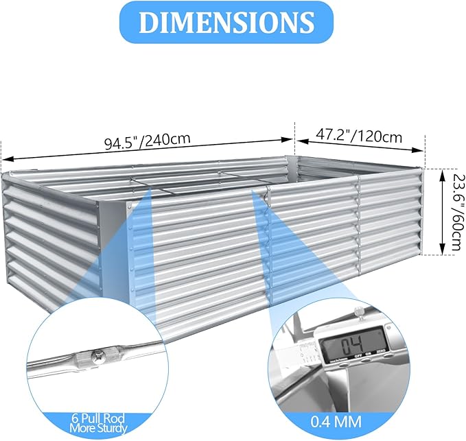 8x4x2ft Galvanized Raised Garden Bed Planting Bed Kit Galvanized Planter Raised Garden Boxes Outdoor Large Metal Raised Garden Beds for Vegetables