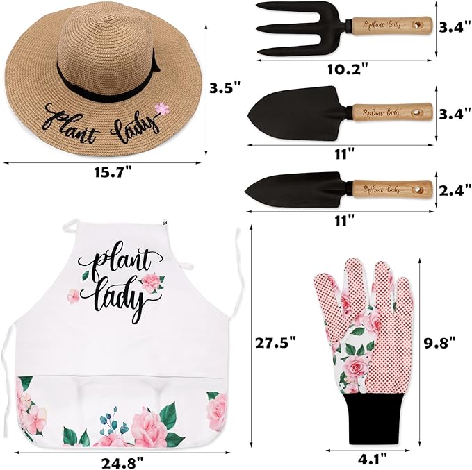 Percozzi Plant Lady Gardening Tool Gifts for Mom Gardening Tools Kit Planting Tools Straw Hat Floral Apron Glove for Her Mother Spring Grandmother Plant Lover Gift Horticulture Starter