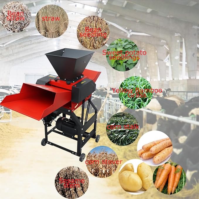 220V 4-Blade Hay Cutter Pulverizer with Feed Hopper Crop Straw Breaker Grass Crusher Grass Chaff Cutting Machine 400-800KG/H 2.2KW