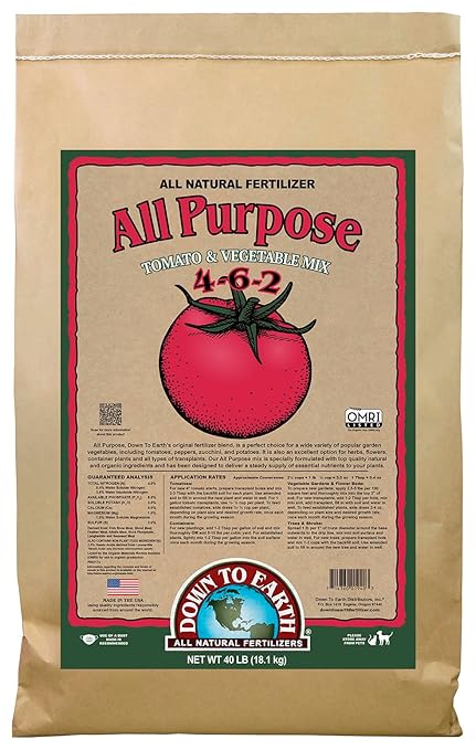 Down To Earth All Natural Fertilizers Organic All Purpose Tomato &amp Vegetable Mix - Plant Food for Tomatoes Peppers Herbs and Flowers 4-6-2 40 lb
