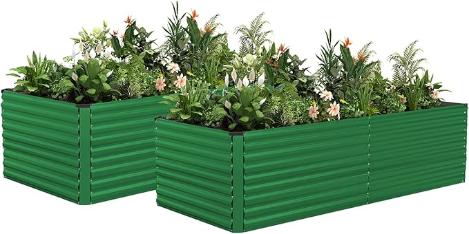 8x4x3 ft Raised Garden Bed Large Metal Planter Raised Beds Planters for Outdoor Plants for Vegetables Flowers Herbs Fruits and Succulents.(2 Pcs Green)