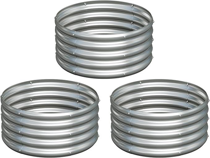 3PCS 2x2x1FT Galvanized Raised Garden Bed KitVegetable Boxes-Round Metal Flower BoxLarge Planter Raised Beds Outdoor Garden for PlantingFruitHerb-Silver