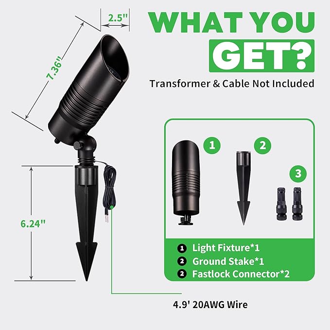 Smart LED Landscape Spotlight - 12V Waterproof Multicolor Uplights 5W 250LM App-Controlled Aluminum Black Perfect for Garden Patio Wall 6 Pack