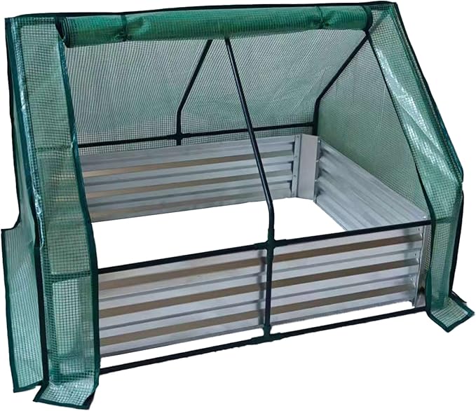 Relaxdays Raised Bed with Greenhouse for Flowers Plants and Vegetables H x W x D: 92 x 125 x 95 cm Garden Plant Bed Silver
