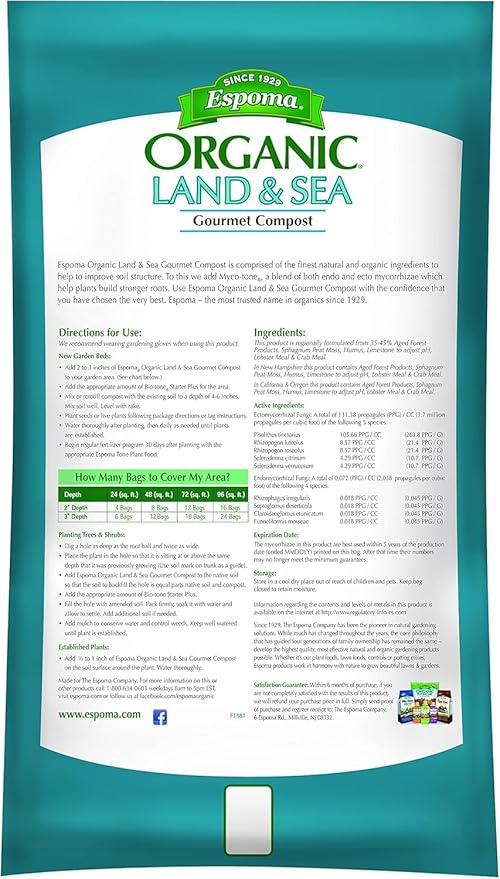 Espoma Organic Land and Sea Gourmet Compost with Lobster &amp Crab Meal: Planting Mix for Vegetables Flowers Trees &amp Shrubs 1 Cubic Foot Bag (Pack of 2)
