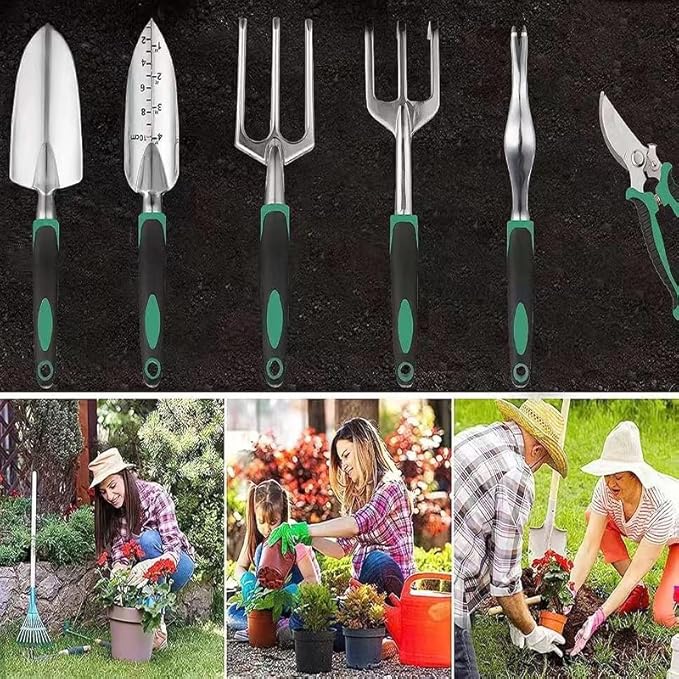 Premium 11-Piece Aluminum Alloy Stainless Steel Garden Tool Set in Gift Box Off white SJYISET1101