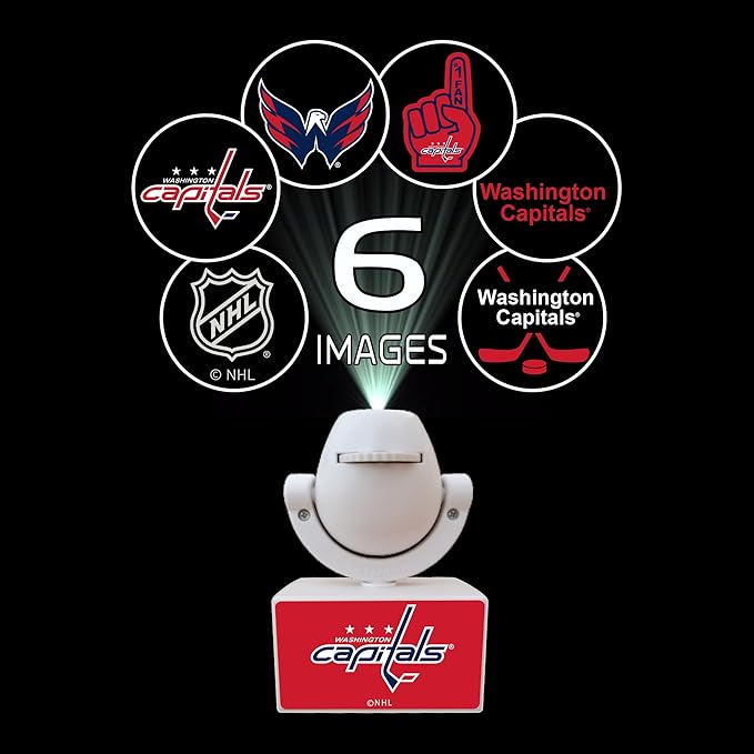 Sporticulture NHL American Hockey Washington Capitals LED Mini Spotlight Projector – 6 Team Logos Portable &amp USB Rechargeable – for Game Day Parties Dorm Rooms &amp More (No Button Batteries Re