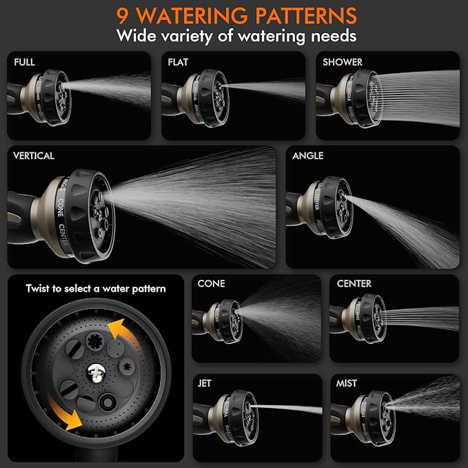 RESTMO Hose Nozzle Heavy Duty Metal Water Hose Sprayer for Garden 9 Spray Patterns | High Pressure | Thumb Flow Control | On/Off Valve Ideal for Outdoor Lawn &amp Plant Watering Car &amp Pet Was