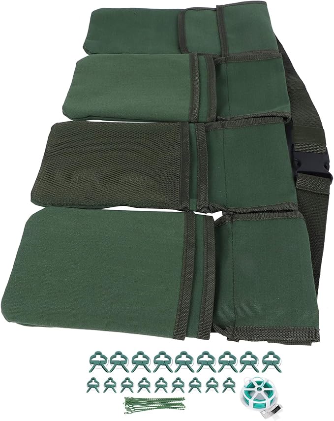 Gardening Tools Set Green Waist Bag Plant Support Clips Adjustable Cable Ties Kit for Easy Outdoor Garden Organization and Efficient Plant Training