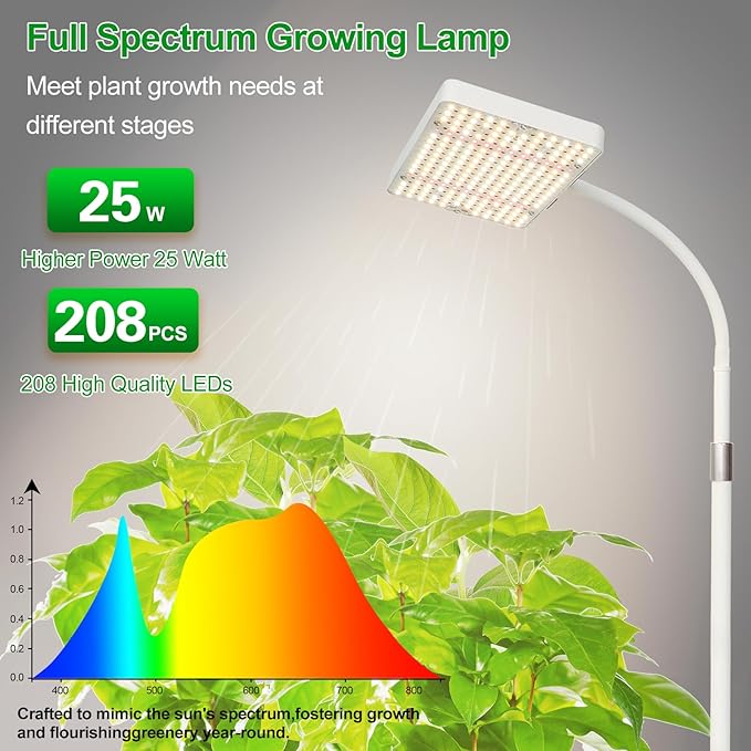 Floor Lamp Grow Light Bright Grow Lights with Stand for Tall Plants Bonsai Tree 4/8/12/16/20H Timer 25 Watt Power Draw NO Need Adapter 24-76 Height Daisy Chain Function