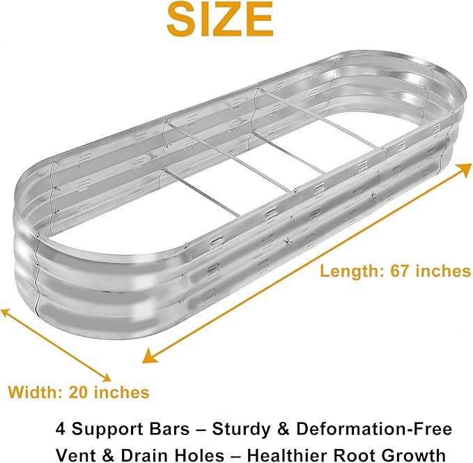 GADI 67-Inch Galvanized Raised Garden Bed Metal Planter Box for Vegetables and Flowers Large Outdoor Gardening Kit Easy DIY Assembly Weather-Resistant &amp Rust-Proof