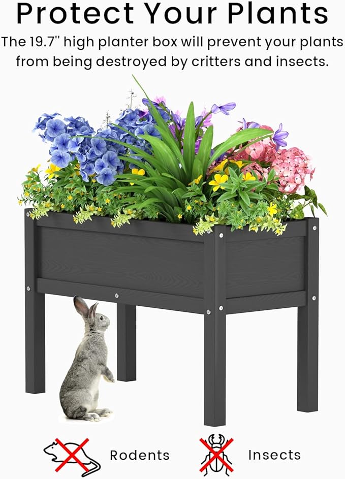 Small HDPE Raised Garden Bed Elevated Planter Box with Legs Outdoor All-Weather Planter Raised Beds for Seeds Herbs Flowers Vegetables (Black)