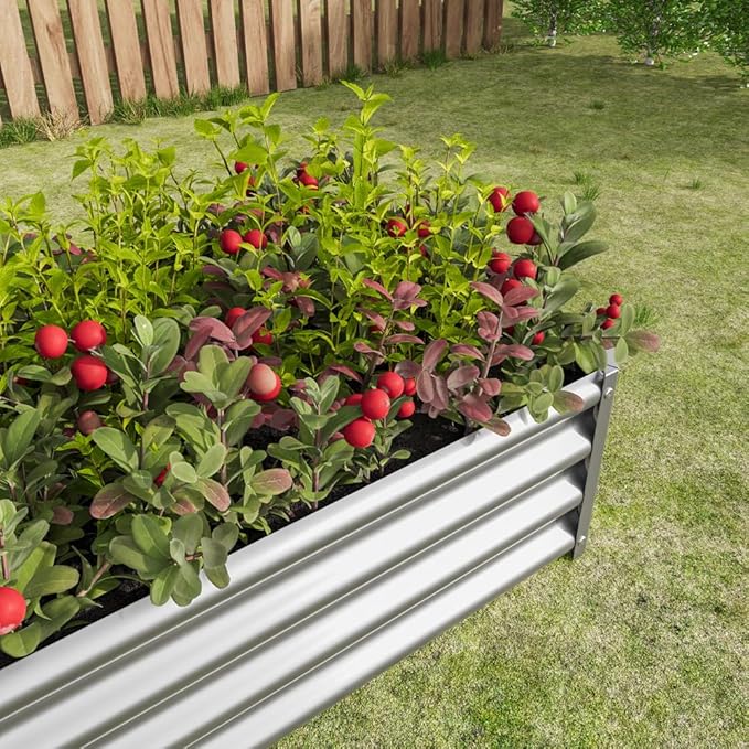 Outdoor Metal Raised Garden Bed Rectangle Raised Planter 4×2×1ft for Flowers Plants Vegetables HerbSucculents (Silver)
