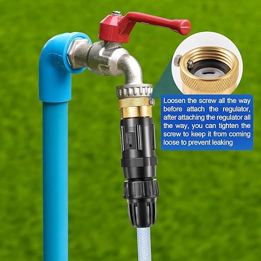 Feekoon 4 Set 25 Psi Drip Irrigation Faucet Adapter Kit 1/2'' Irrigation Tubing to 3/4'' Faucet Water Pressure Regulator Backflow Preventer with Filter Drip System Parts