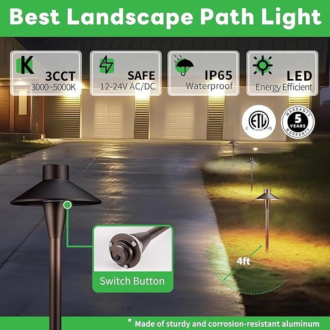 Landscape Path Lights Mushroom Lawn Light Outdoor Waterproof Floor Insert Lighting ORB Aluminum for Yard Walkway Driveway Garden(Warm Light7W(AC24V))