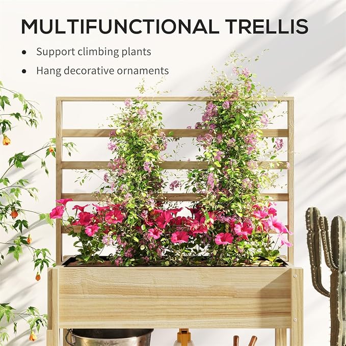 Raised Garden Planter Outdoor Garden Raised Bed Vegetable Flower Planter Raised Stand for Garden Grow Your Own Herb GardenRaised Garden Bed Outdoor Planter Box &amp Plant Stand with Climbing Rack