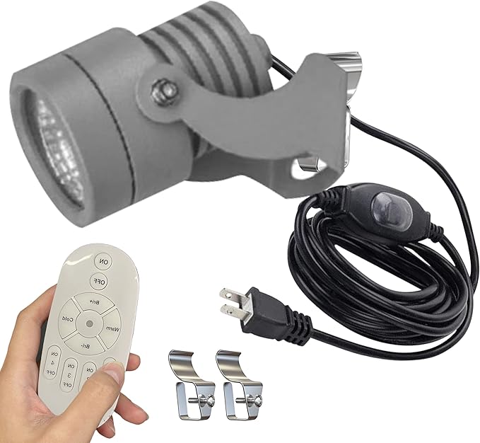 Kiven LED Indoor/Outdoor Waterproof Spotlight Dimmable Porch Light with 9.84 FT Plug-in Cord and Remote Control Plug in Accent Light with Vinly Siding Hooks for Plants Porch Garden7Watts